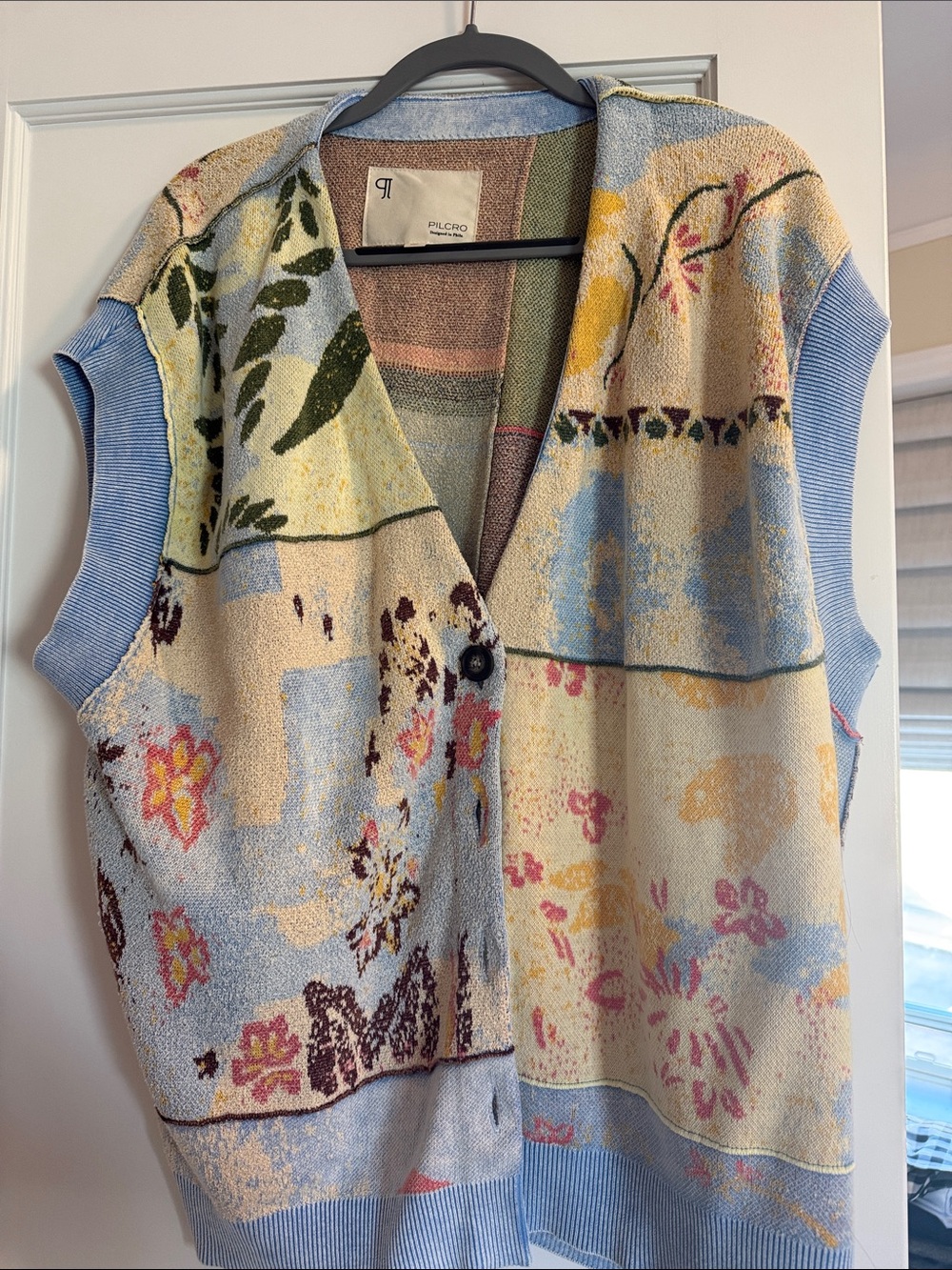 Pilcro Floral Patchwork Sleeveless Sweater Vest in Light Blue